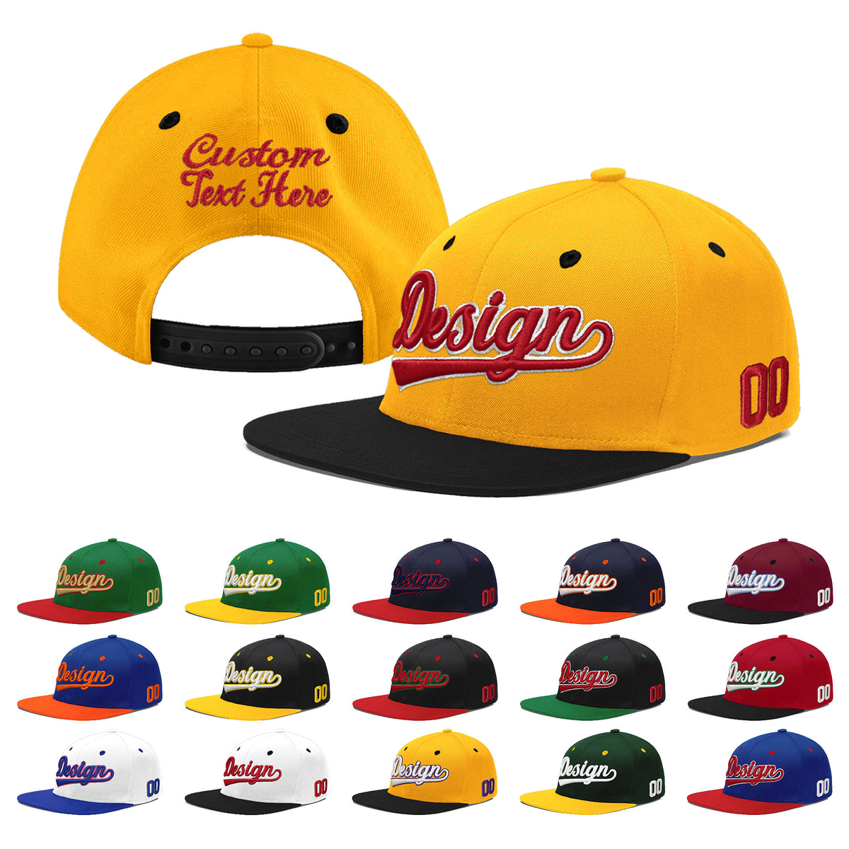 Custom Gold Black 3D Puff Embroidery Flat Embroidery Casual Sport Baseball Cap
