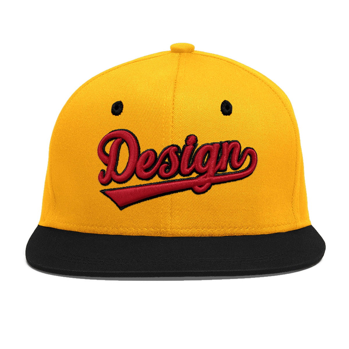 Custom Gold Black 104D Puff Embroidery Flat Embroidery Casual Sport Baseball Cap