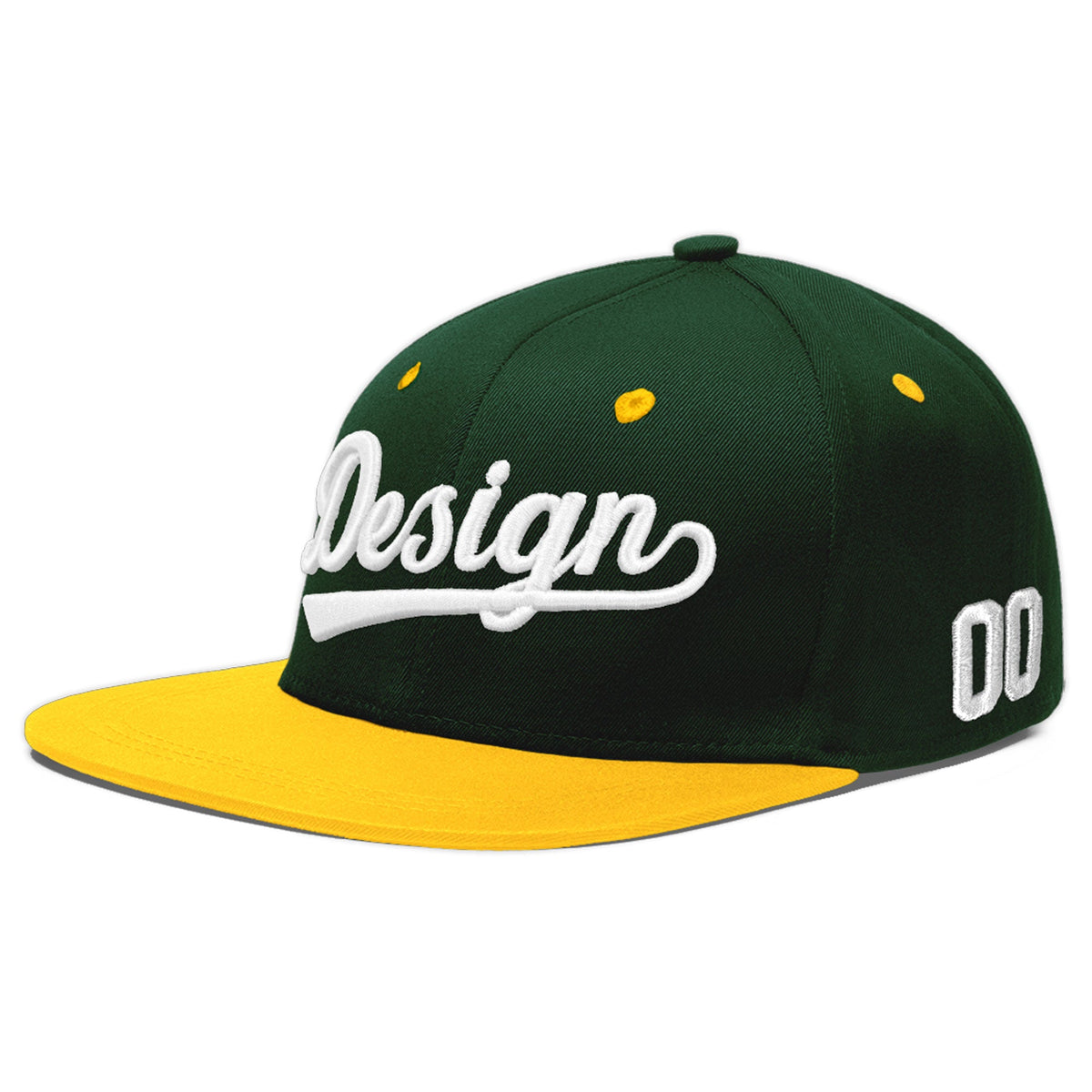 Custom Green Gold 3D Puff Embroidery Flat Embroidery Casual Sport Baseball Cap