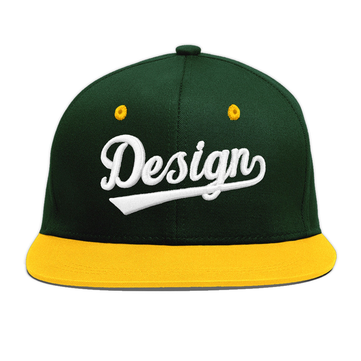 Custom Green Gold 3D Puff Embroidery Flat Embroidery Casual Sport Baseball Cap
