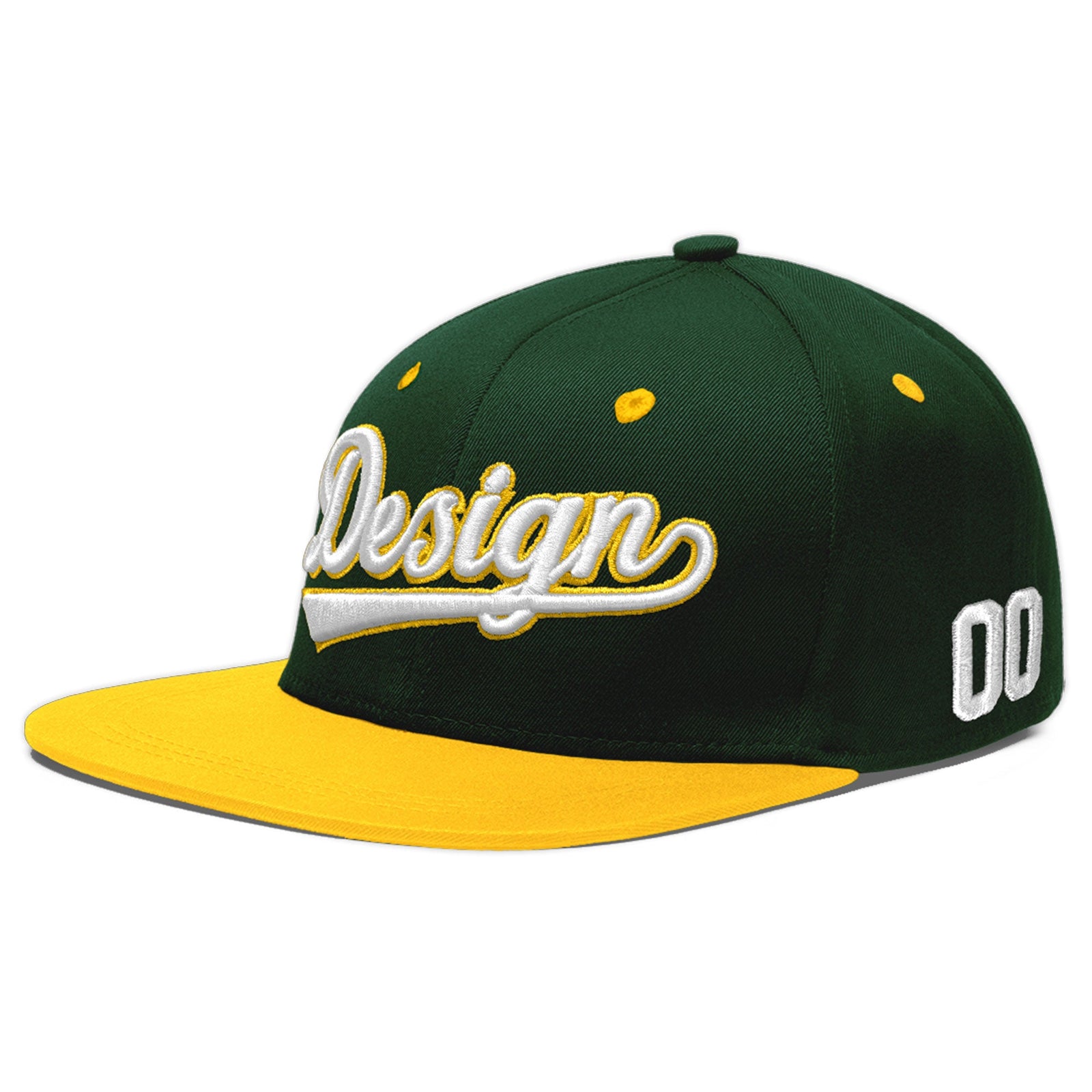 Custom Green Gold 3D Puff Embroidery Flat Embroidery Casual Sport Baseball Cap