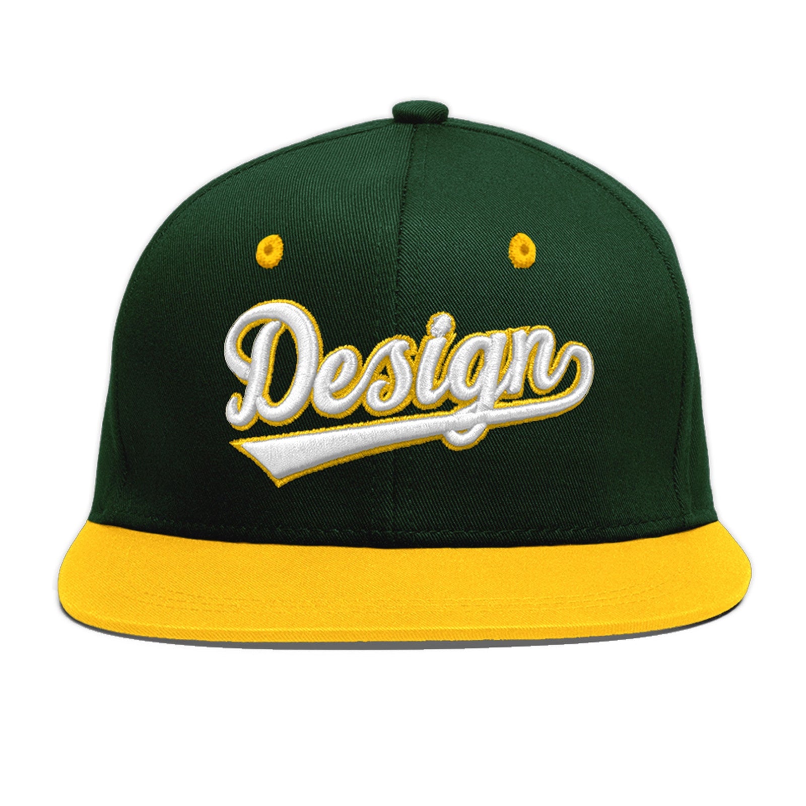 Custom Green Gold 3D Puff Embroidery Flat Embroidery Casual Sport Baseball Cap