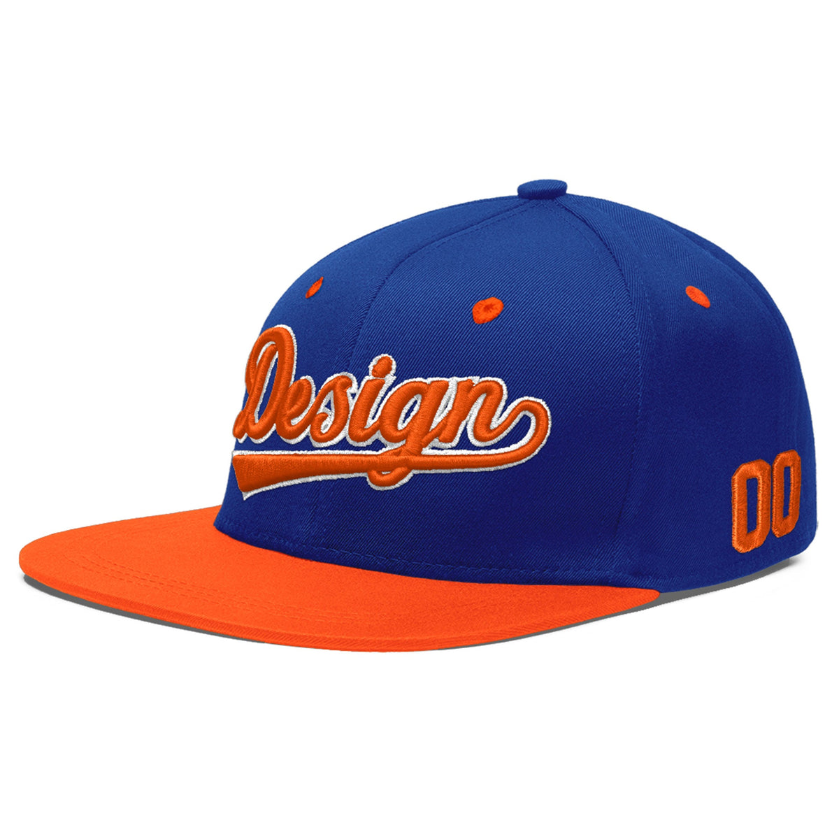 Custom Royal Blue Orange 3D Puff Embroidery Flat Embroidery Casual Sport Baseball Cap
