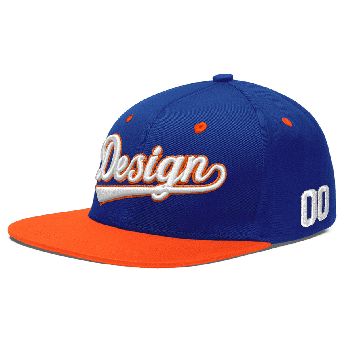 Custom Royal Blue Orange 3D Puff Embroidery Flat Embroidery Casual Sport Baseball Cap