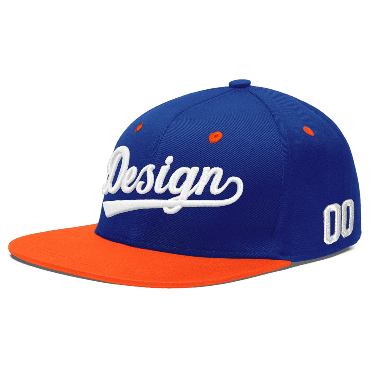 Custom Royal Blue Orange 3D Puff Embroidery Flat Embroidery Casual Sport Baseball Cap