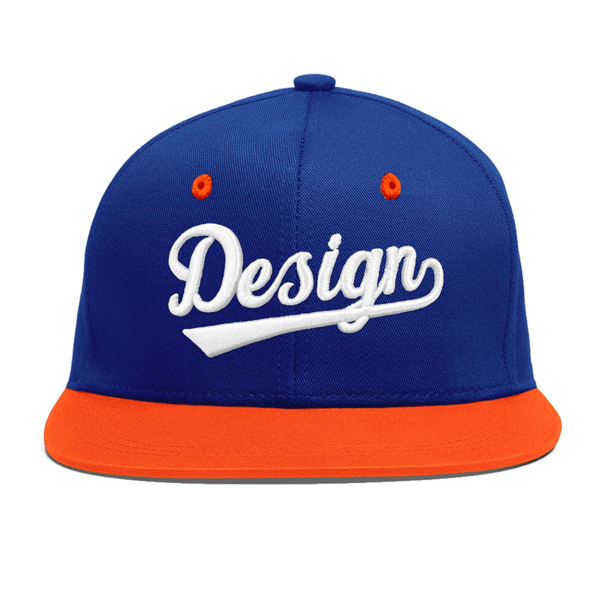 Custom Royal Blue Orange 3D Puff Embroidery Flat Embroidery Casual Sport Baseball Cap