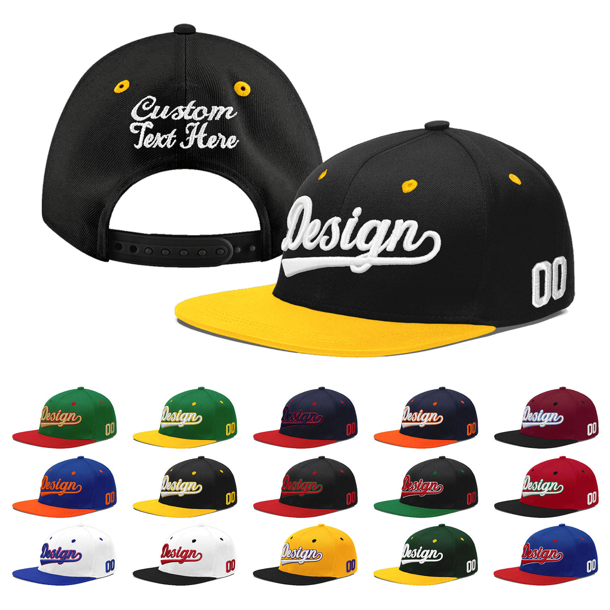 Custom Black Gold 3D Puff Embroidery Flat Embroidery Casual Sport Baseball Cap