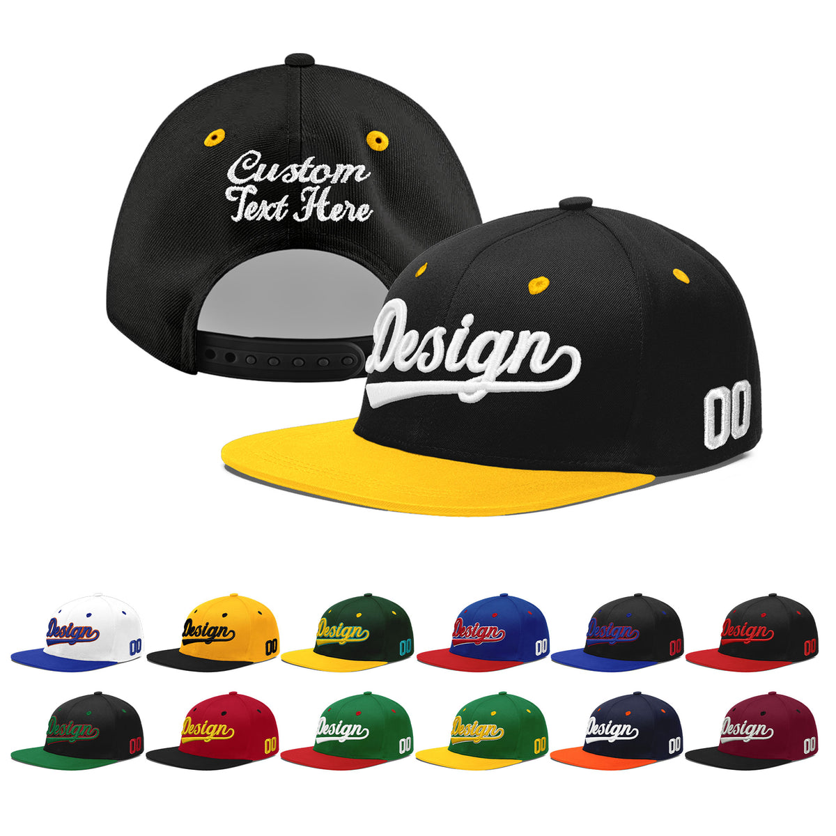 Custom Black Gold 3D Puff Embroidery Flat Embroidery Casual Sport Baseball Cap