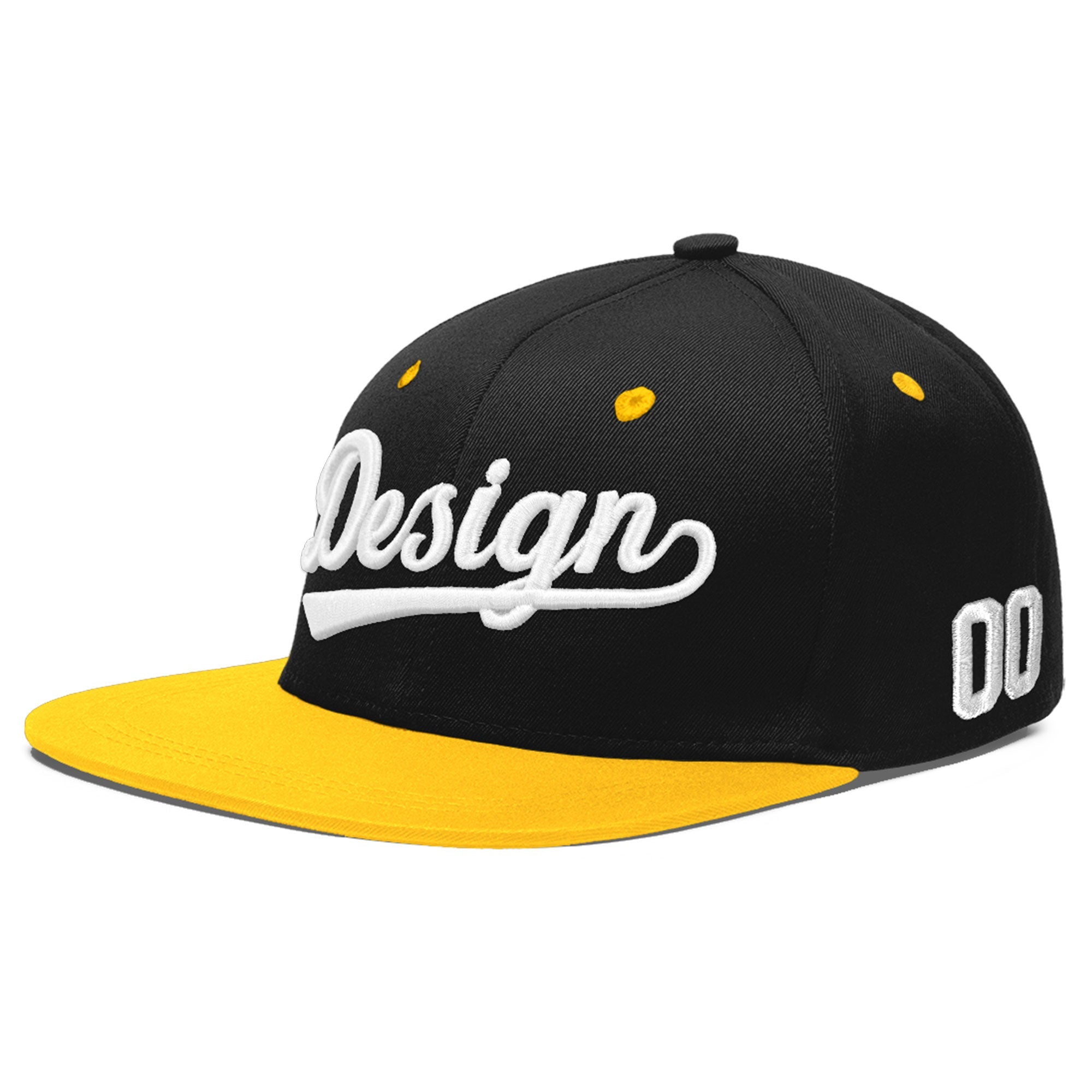 Custom Black Gold 3D Puff Embroidery Flat Embroidery Casual Sport Baseball Cap