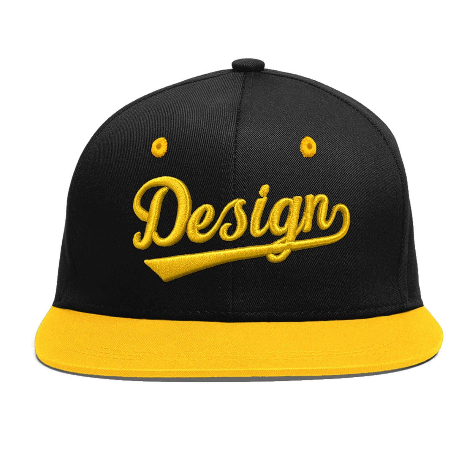 Custom Black Gold 3D Puff Embroidery Flat Embroidery Casual Sport Baseball Cap
