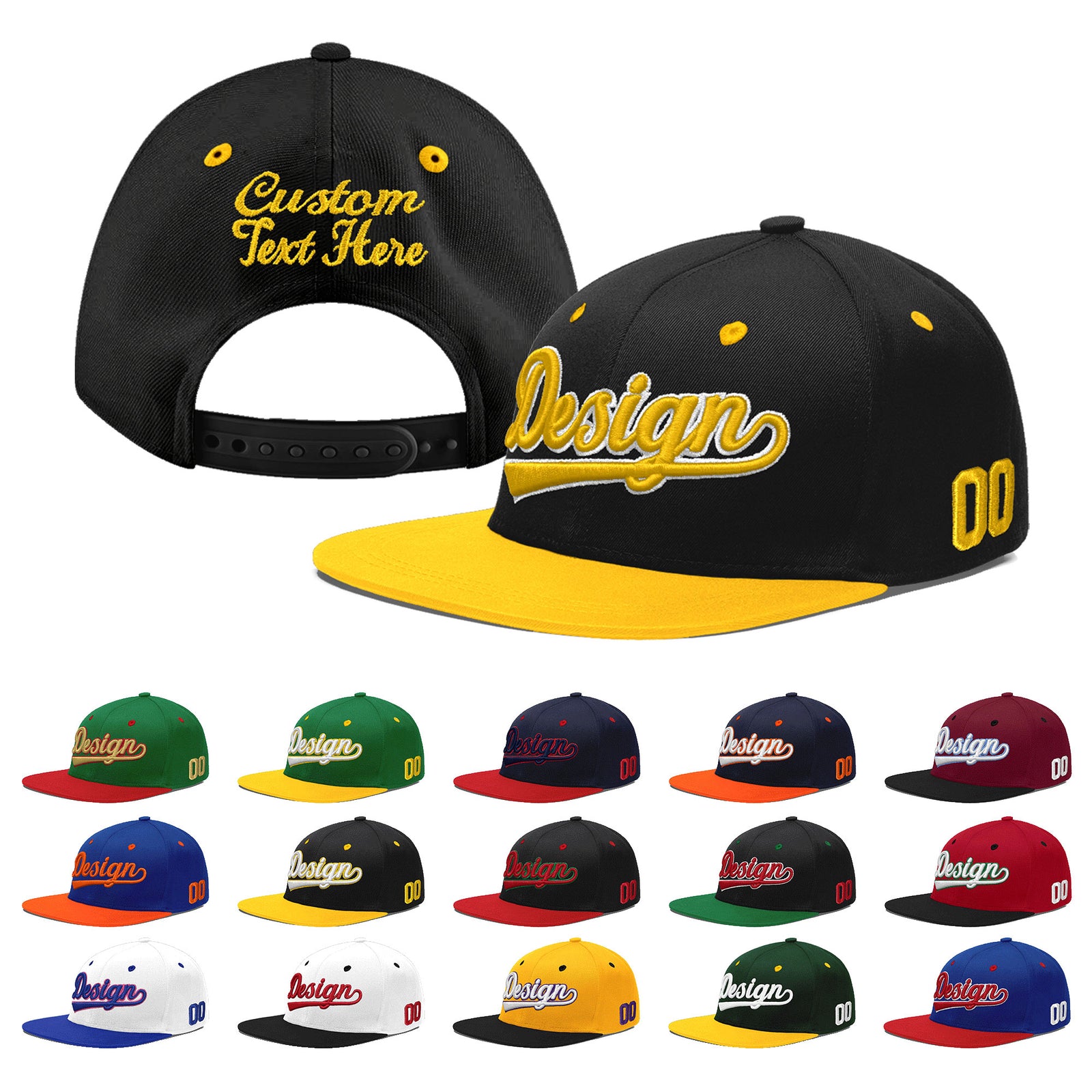 Custom Black Gold 3D Puff Embroidery Flat Embroidery Casual Sport Baseball Cap