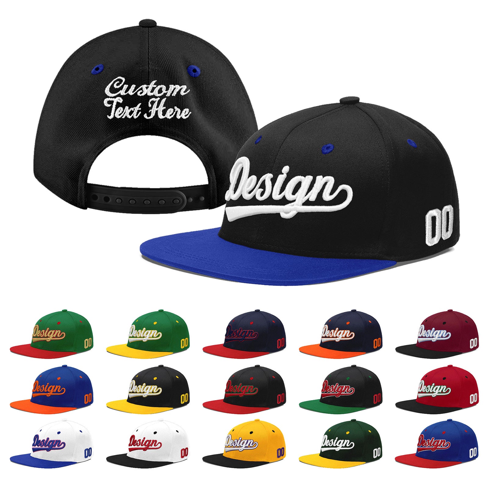Custom Black Royal Blue 3D Puff Embroidery Flat Embroidery Casual Sport Baseball Cap