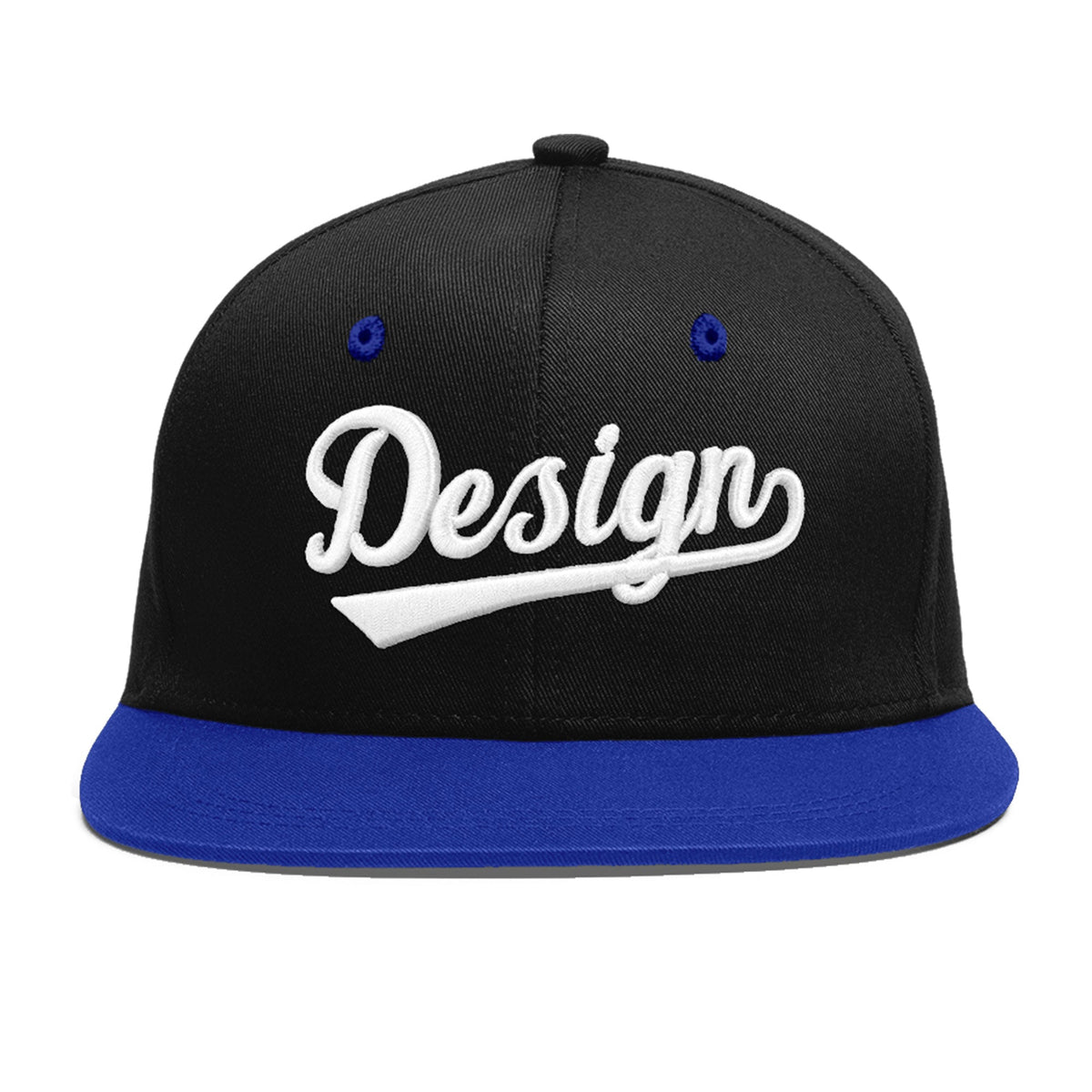 Custom Black Royal Blue 3D Puff Embroidery Flat Embroidery Casual Sport Baseball Cap