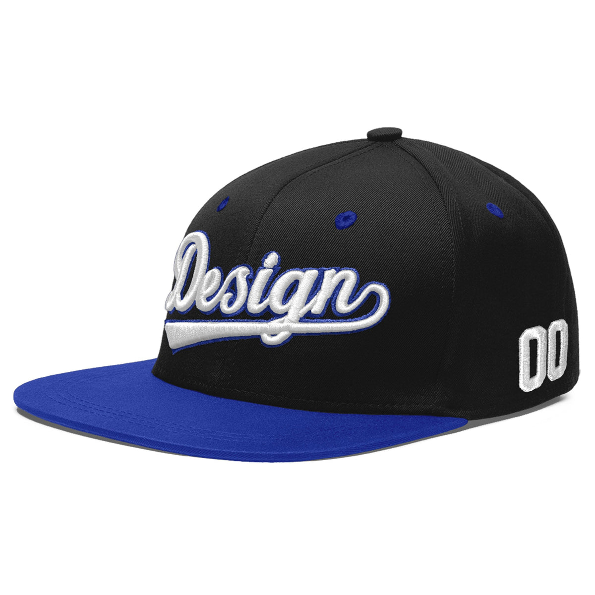 Custom Black Royal Blue 3D Puff Embroidery Flat Embroidery Casual Sport Baseball Cap