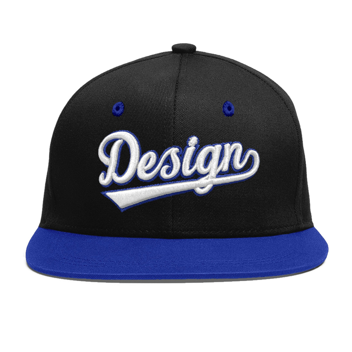 Custom Black Royal Blue 3D Puff Embroidery Flat Embroidery Casual Sport Baseball Cap