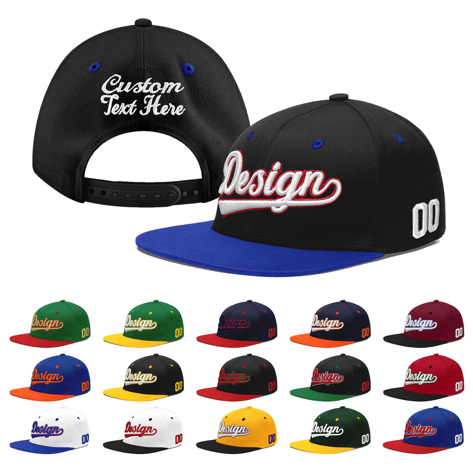 Custom Black Royal Blue 3D Puff Embroidery Flat Embroidery Casual Sport Baseball Cap