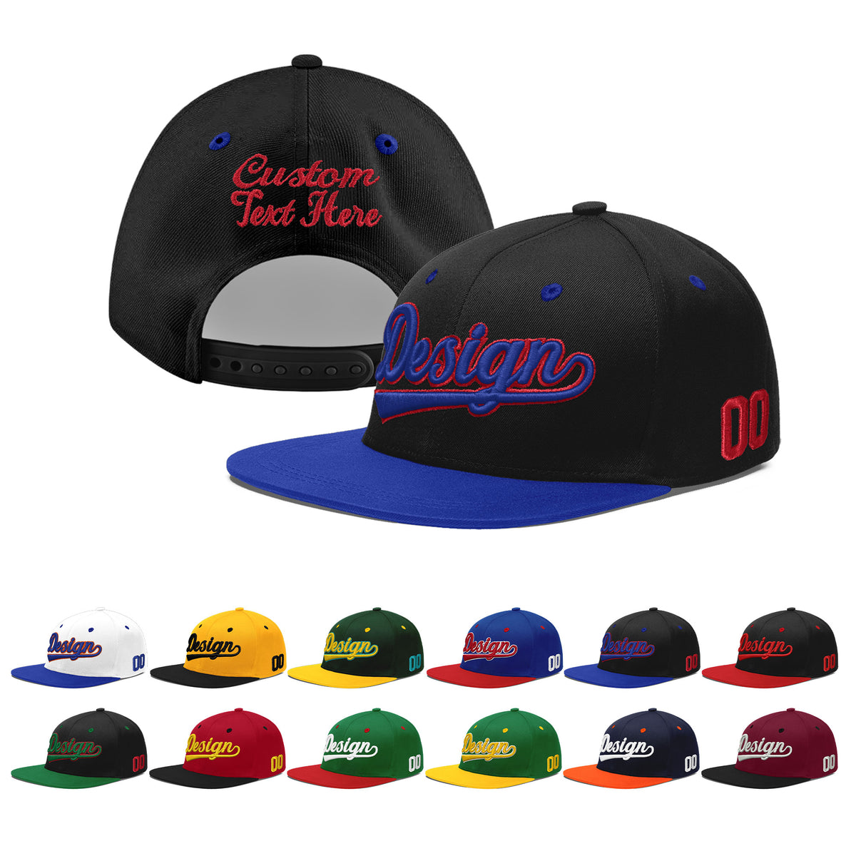 Custom Black Royal Blue 3D Puff Embroidery Flat Embroidery Casual Sport Baseball Cap