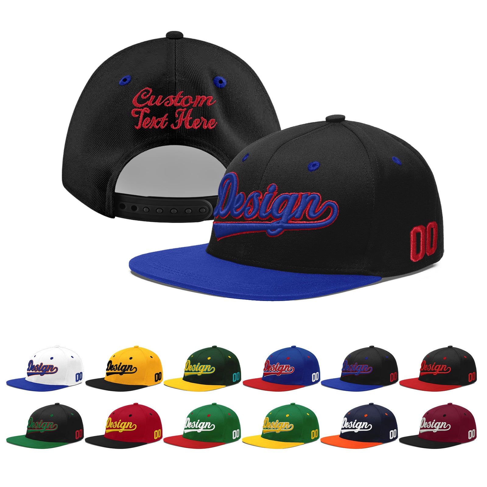 Custom Black Royal Blue 3D Puff Embroidery Flat Embroidery Casual Sport Baseball Cap