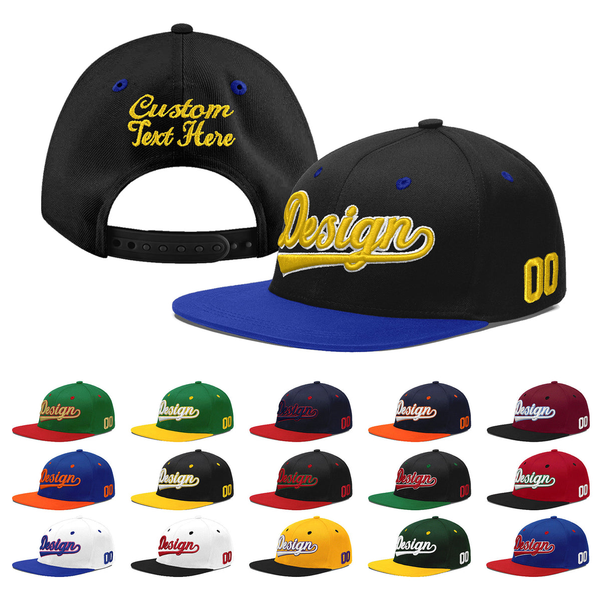 Custom Black Royal Blue 3D Puff Embroidery Flat Embroidery Casual Sport Baseball Cap