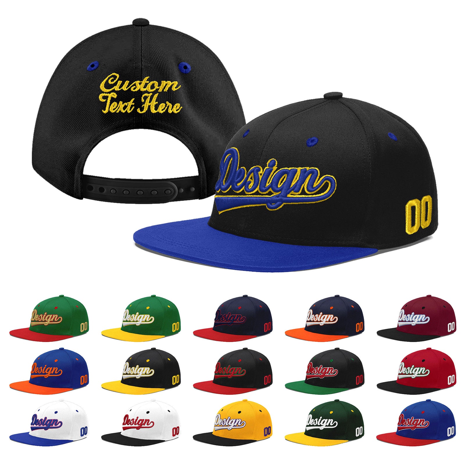 Custom Black Royal Blue 3D Puff Embroidery Flat Embroidery Casual Sport Baseball Cap