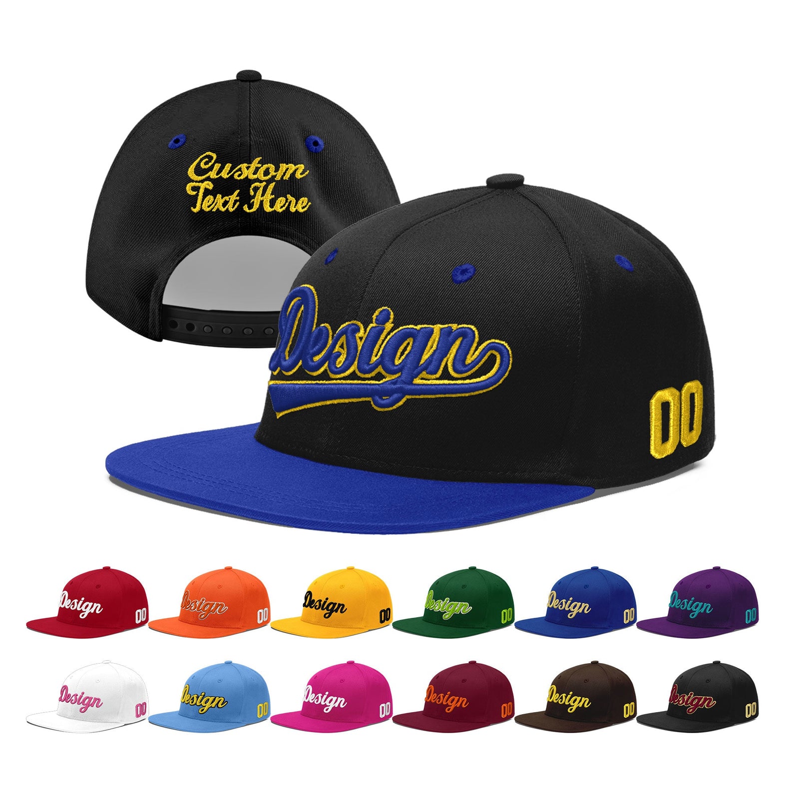 Custom Black Royal Blue 3D Puff Embroidery Flat Embroidery Casual Sport Baseball Cap