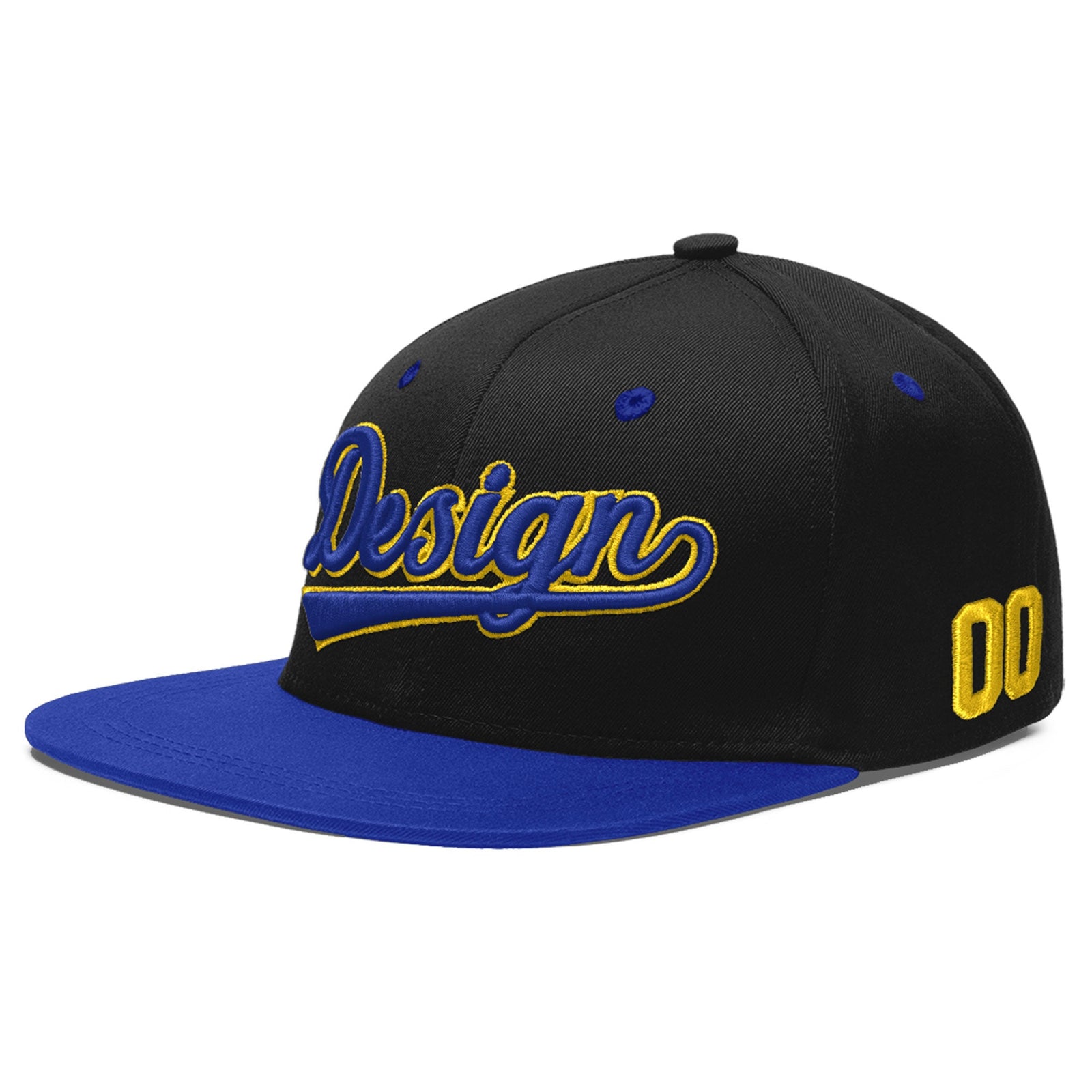 Custom Black Royal Blue 3D Puff Embroidery Flat Embroidery Casual Sport Baseball Cap