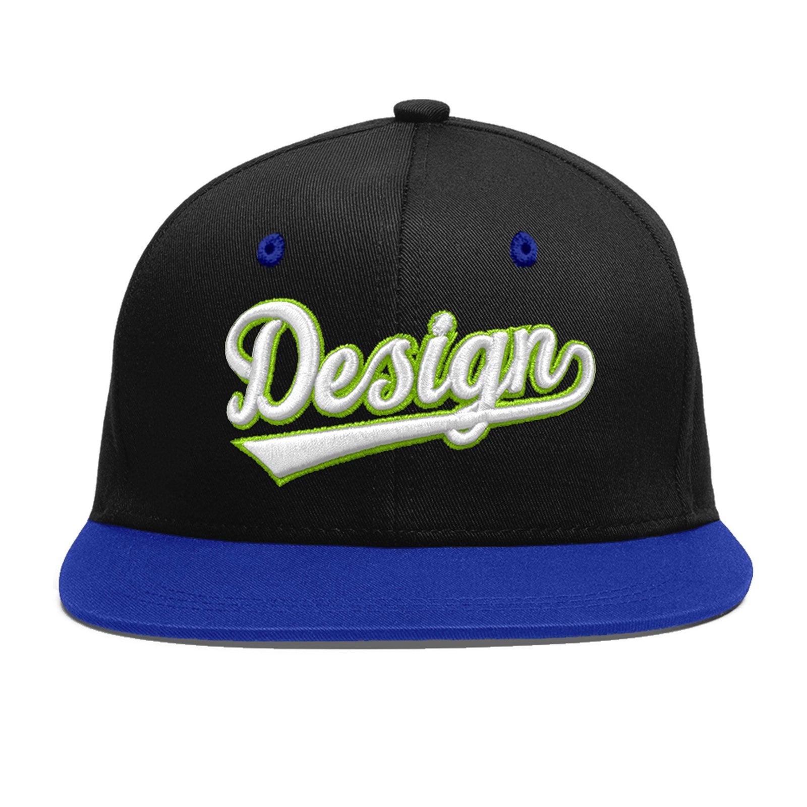 Custom Black Royal Blue 3D Puff Embroidery Flat Embroidery Casual Sport Baseball Cap