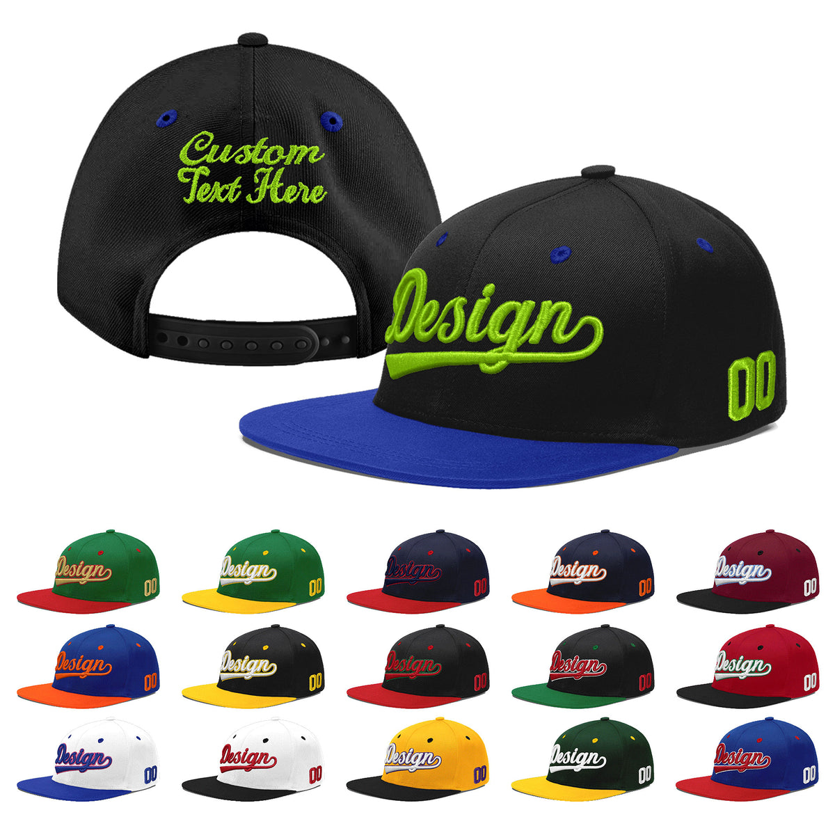 Custom Black Royal Blue 3D Puff Embroidery Flat Embroidery Casual Sport Baseball Cap