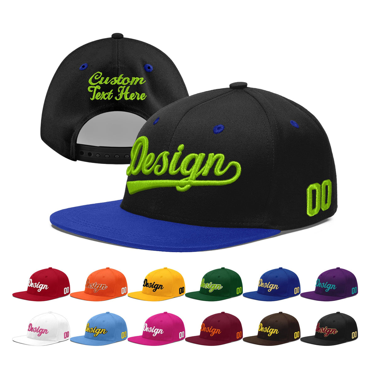 Custom Black Royal Blue 3D Puff Embroidery Flat Embroidery Casual Sport Baseball Cap