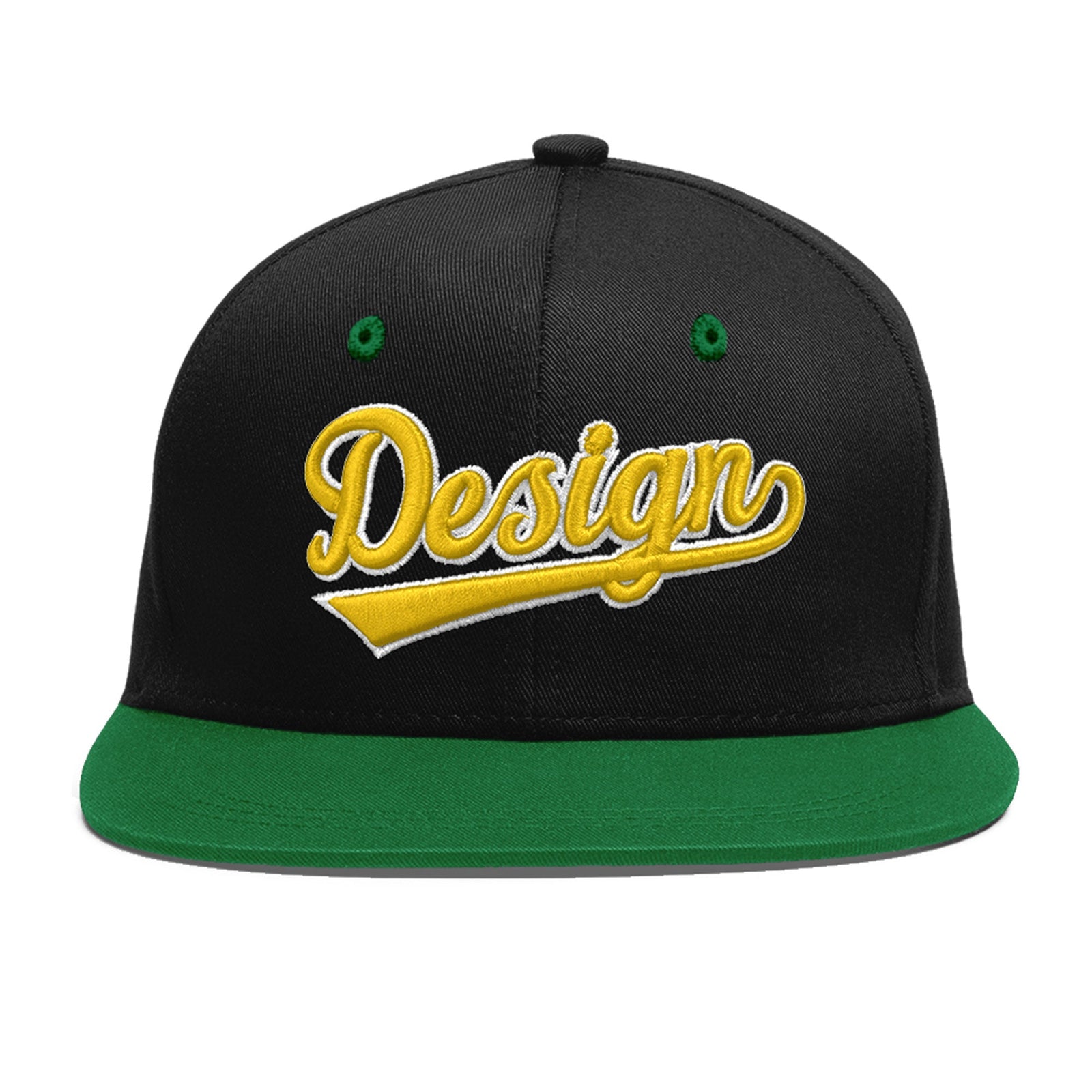 Custom Black Kelly Green 3D Puff Embroidery Flat Embroidery Casual Sport Baseball Cap