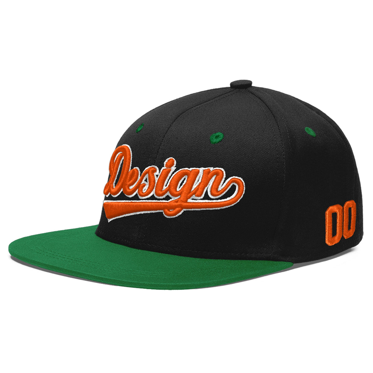 Custom Black Kelly Green 3D Puff Embroidery Flat Embroidery Casual Sport Baseball Cap