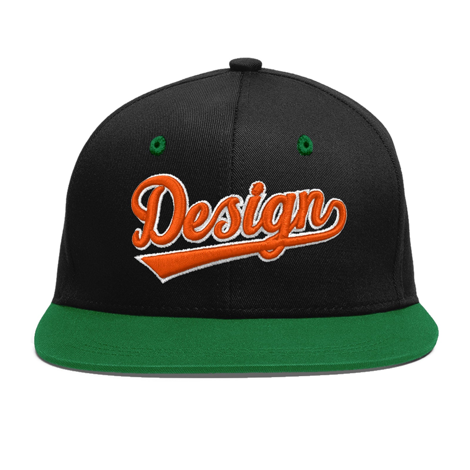 Custom Black Kelly Green 3D Puff Embroidery Flat Embroidery Casual Sport Baseball Cap