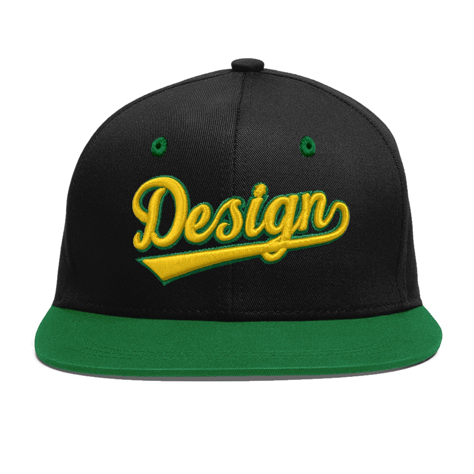 Custom Black Kelly Green 3D Puff Embroidery Flat Embroidery Casual Sport Baseball Cap