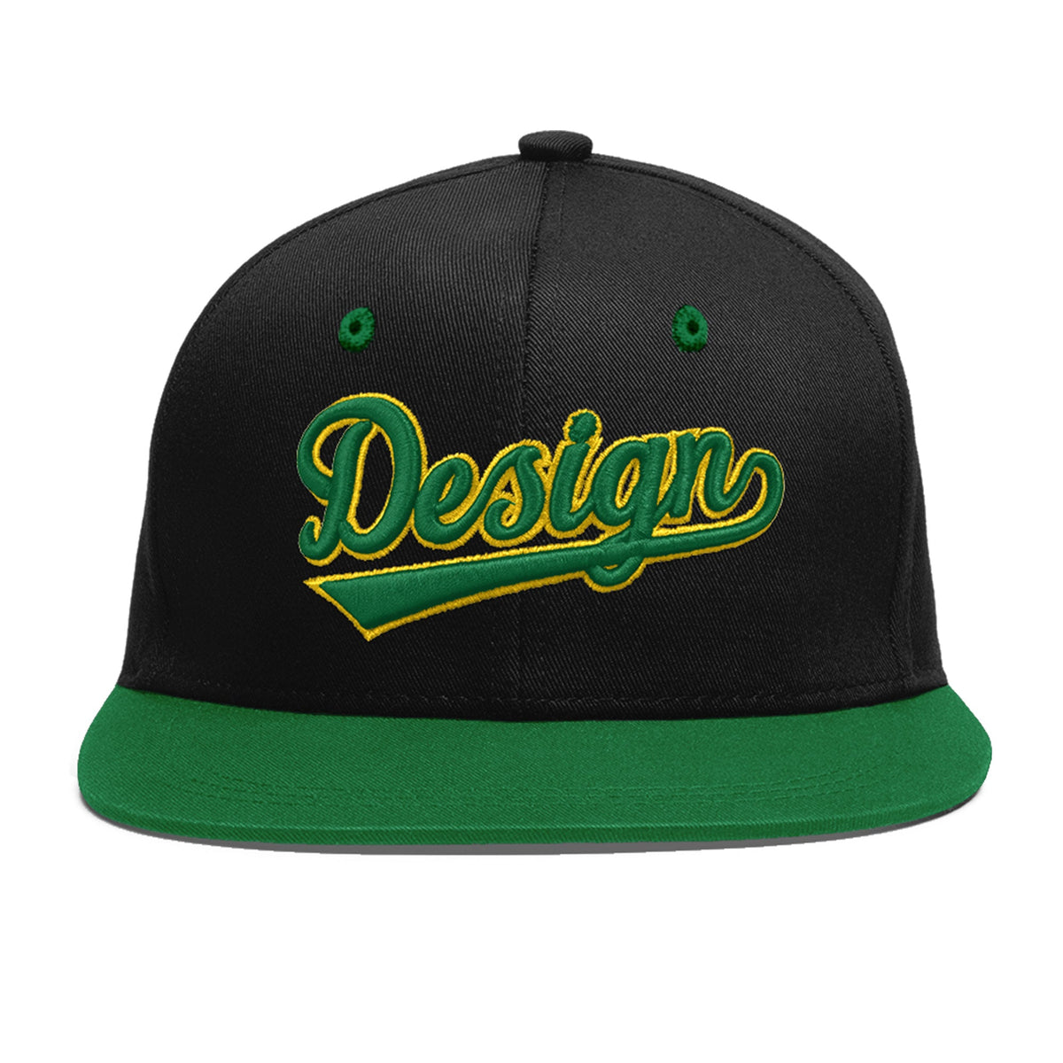 Custom Black Kelly Green 3D Puff Embroidery Flat Embroidery Casual Sport Baseball Cap
