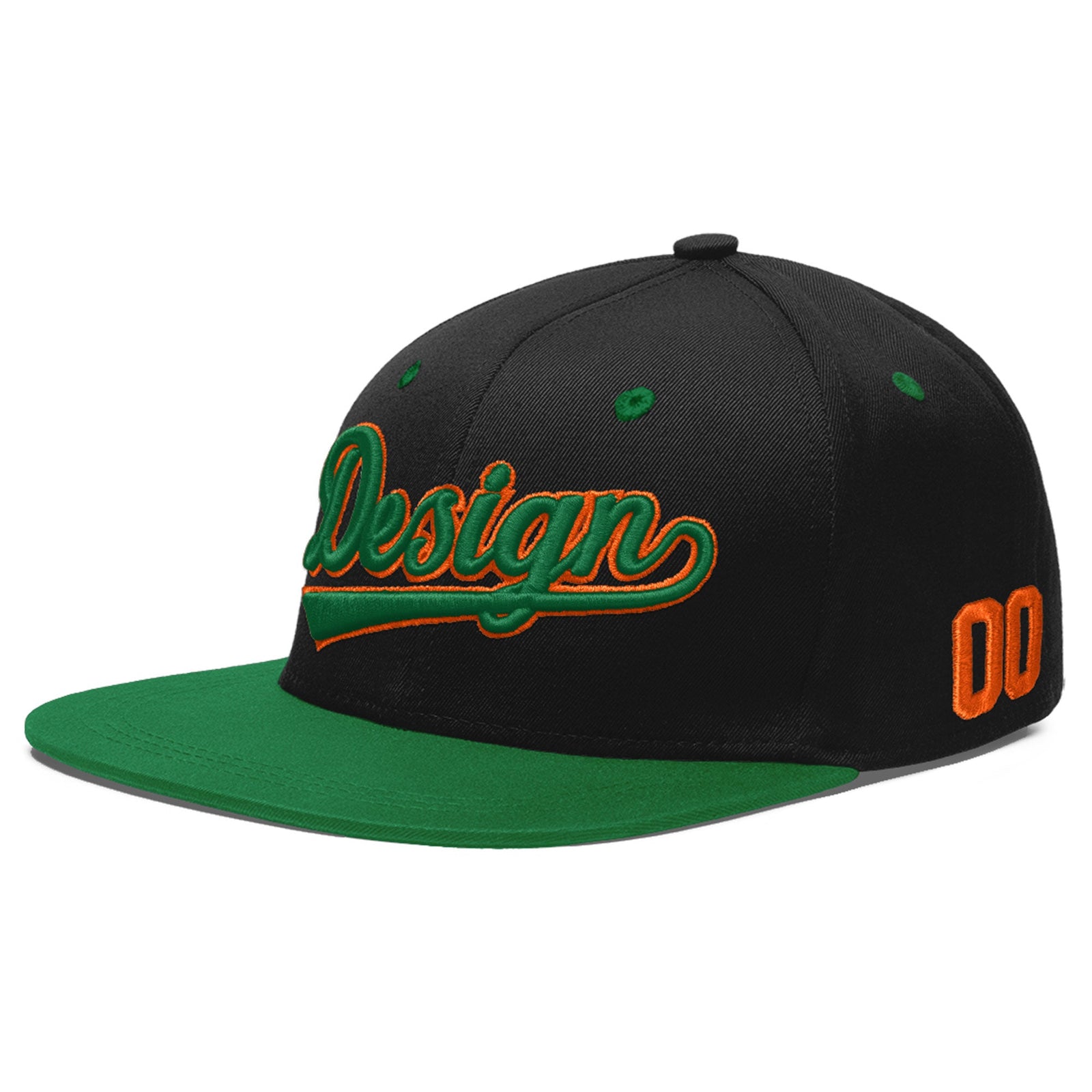 Custom Black Kelly Green 3D Puff Embroidery Flat Embroidery Casual Sport Baseball Cap
