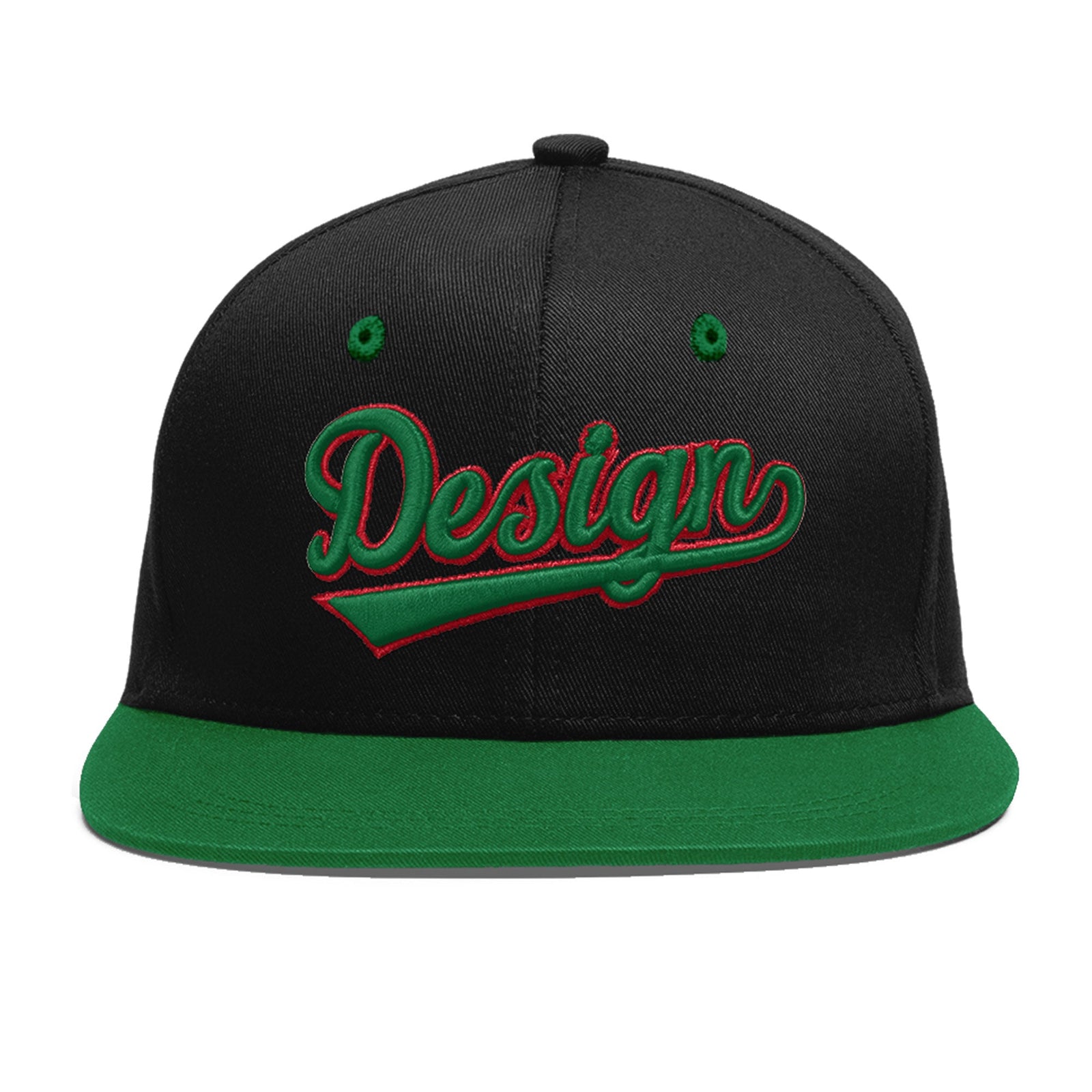 Custom Black Kelly Green 3D Puff Embroidery Flat Embroidery Casual Sport Baseball Cap