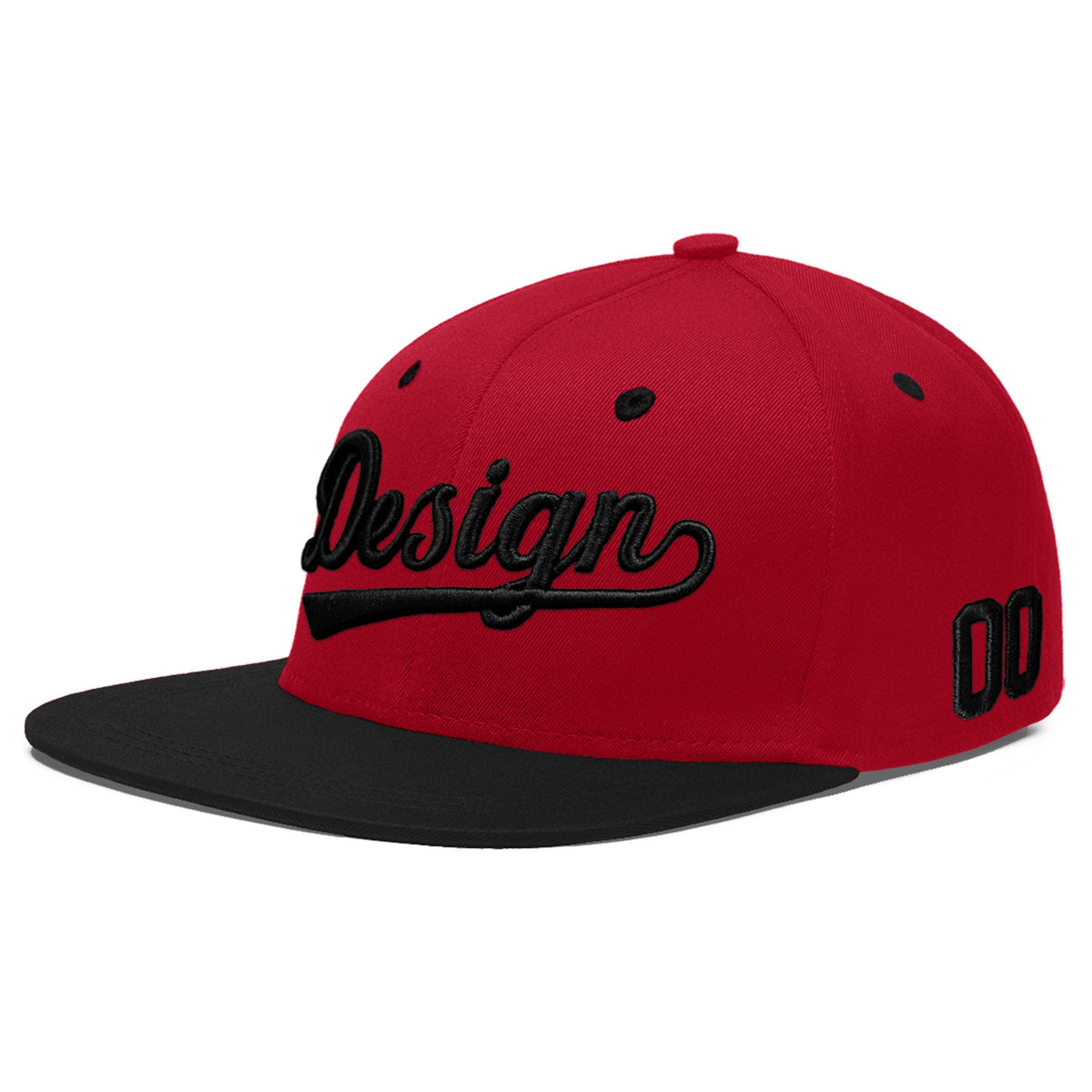 Custom Red Black 3D Puff Embroidery Flat Embroidery Casual Sport Baseball Cap