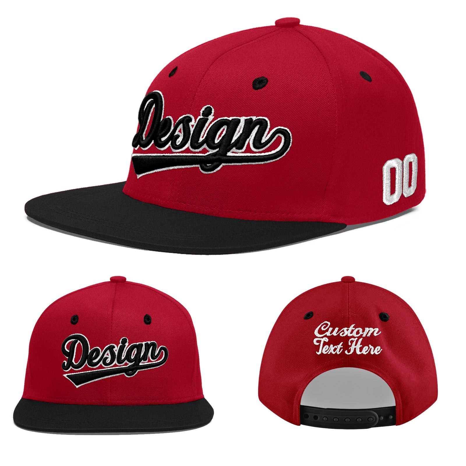 Custom Red Black 3D Puff Embroidery Flat Embroidery Casual Sport Baseball Cap