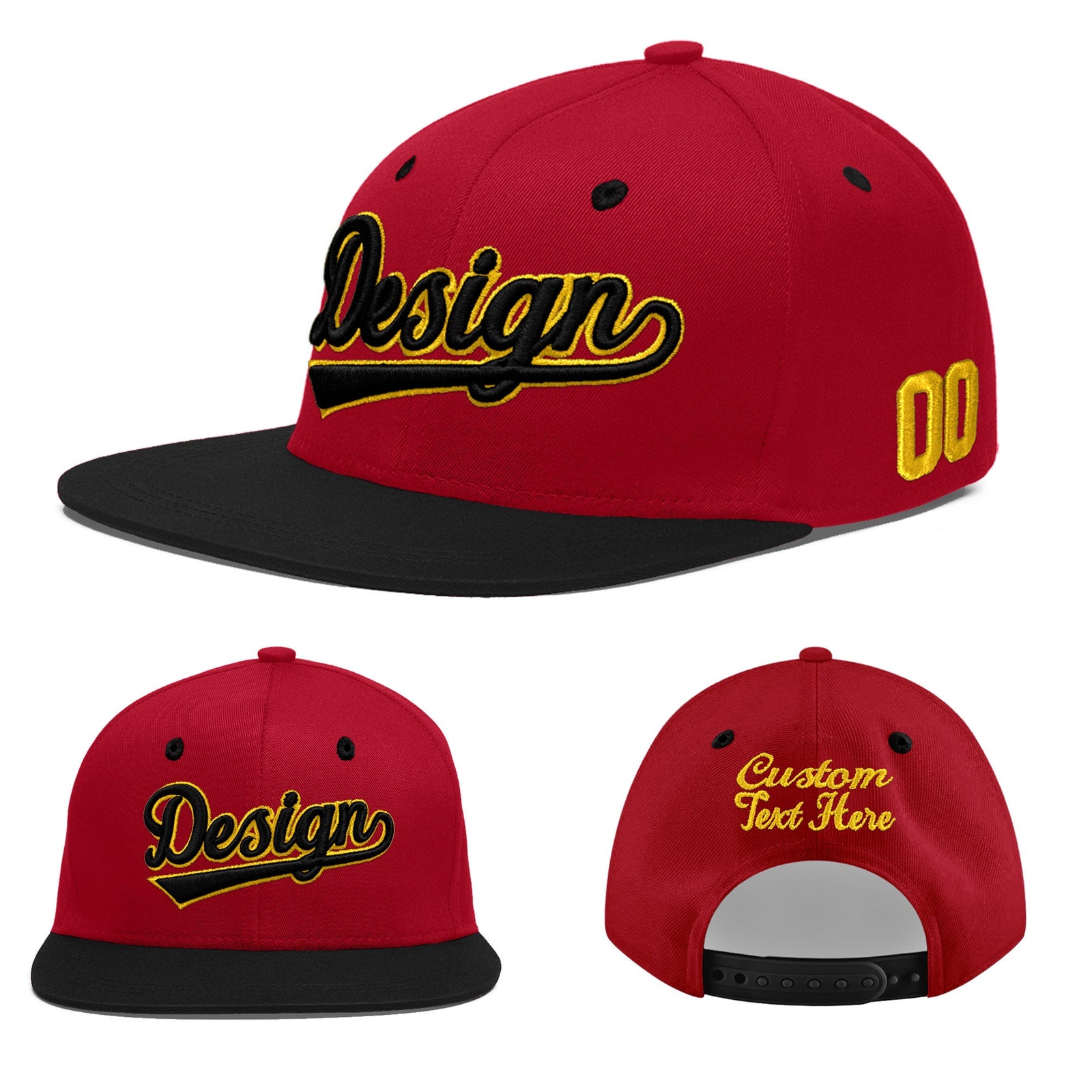 Custom Red Black 3D Puff Embroidery Flat Embroidery Casual Sport Baseball Cap