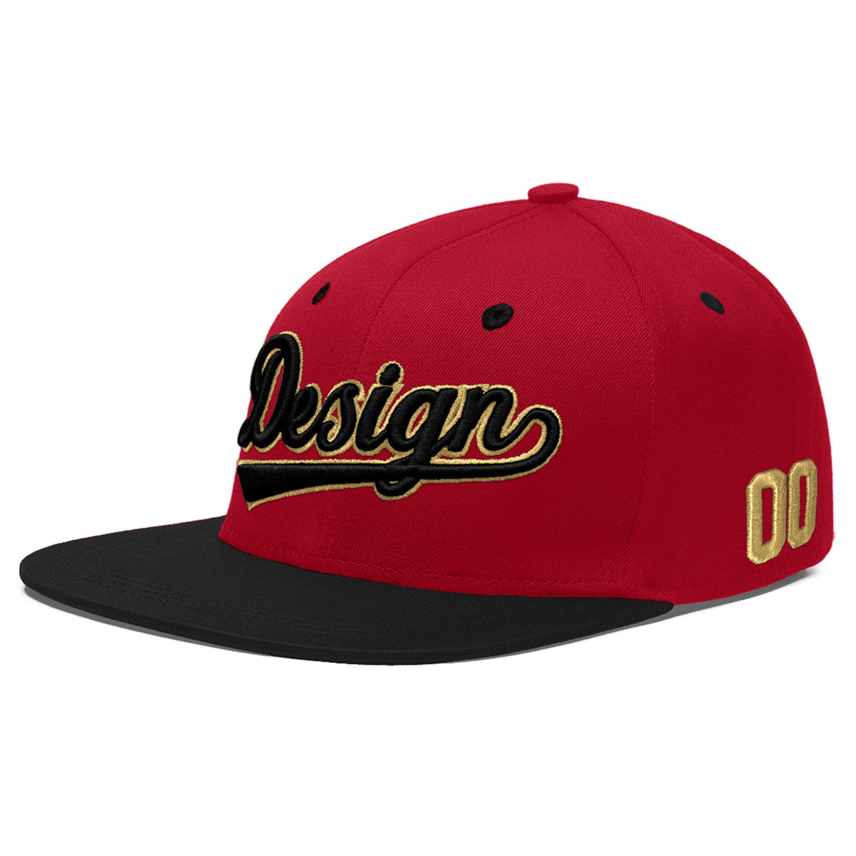 Custom Red Black 3D Puff Embroidery Flat Embroidery Casual Sport Baseball Cap