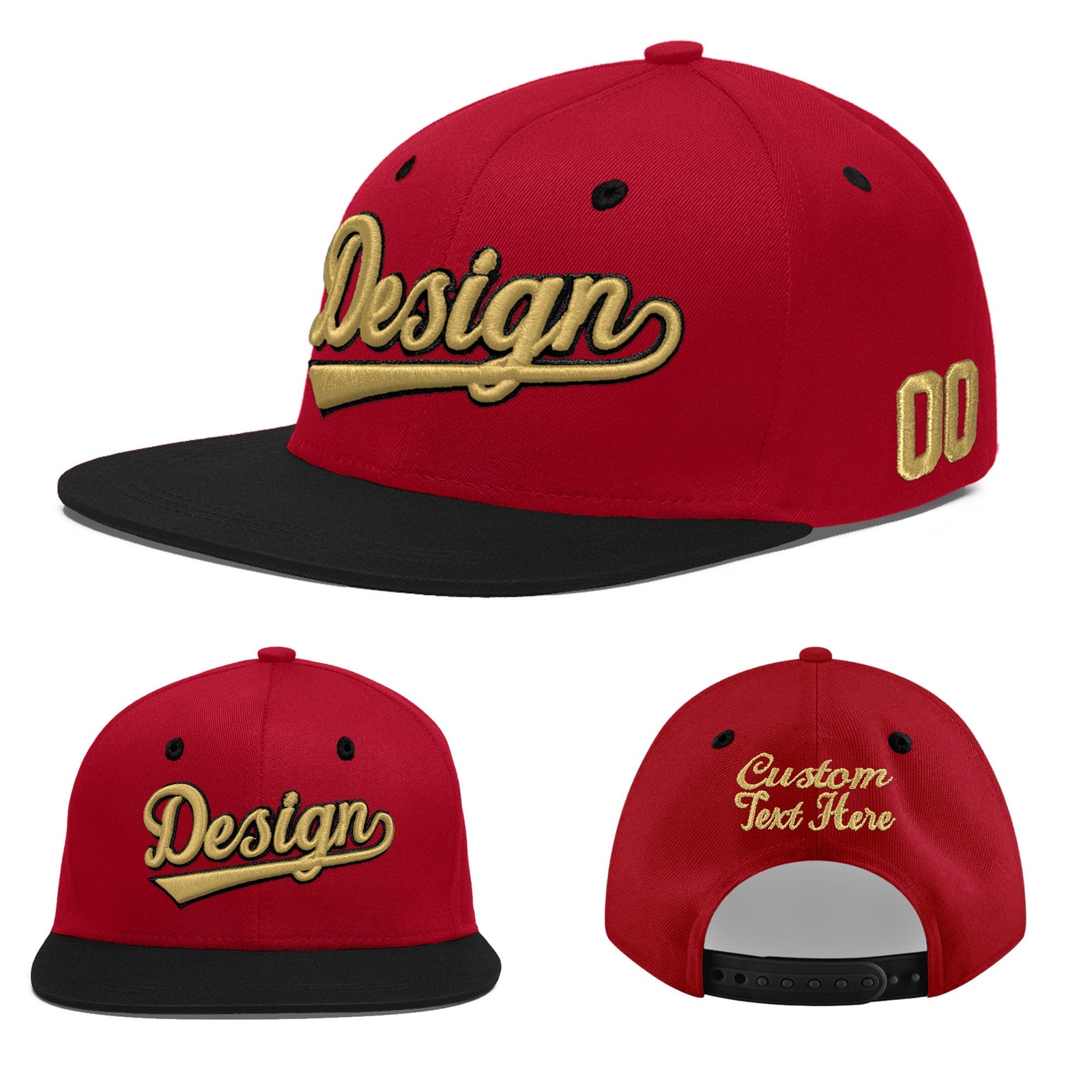 Custom Red Black 3D Puff Embroidery Flat Embroidery Casual Sport Baseball Cap