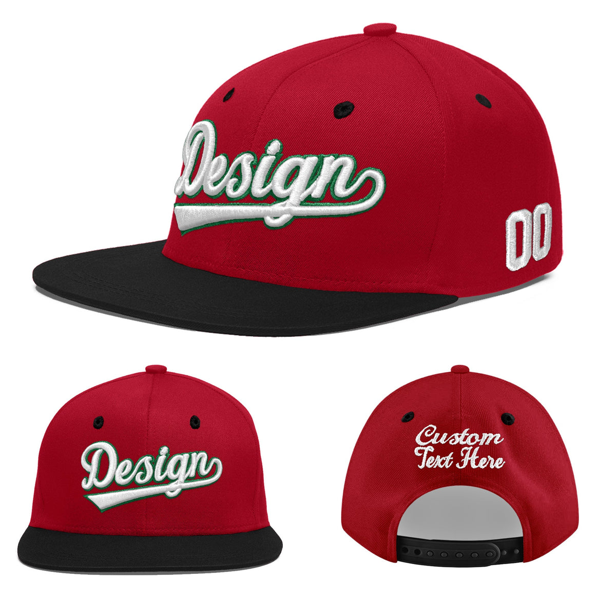 Custom Red Black 3D Puff Embroidery Flat Embroidery Casual Sport Baseball Cap