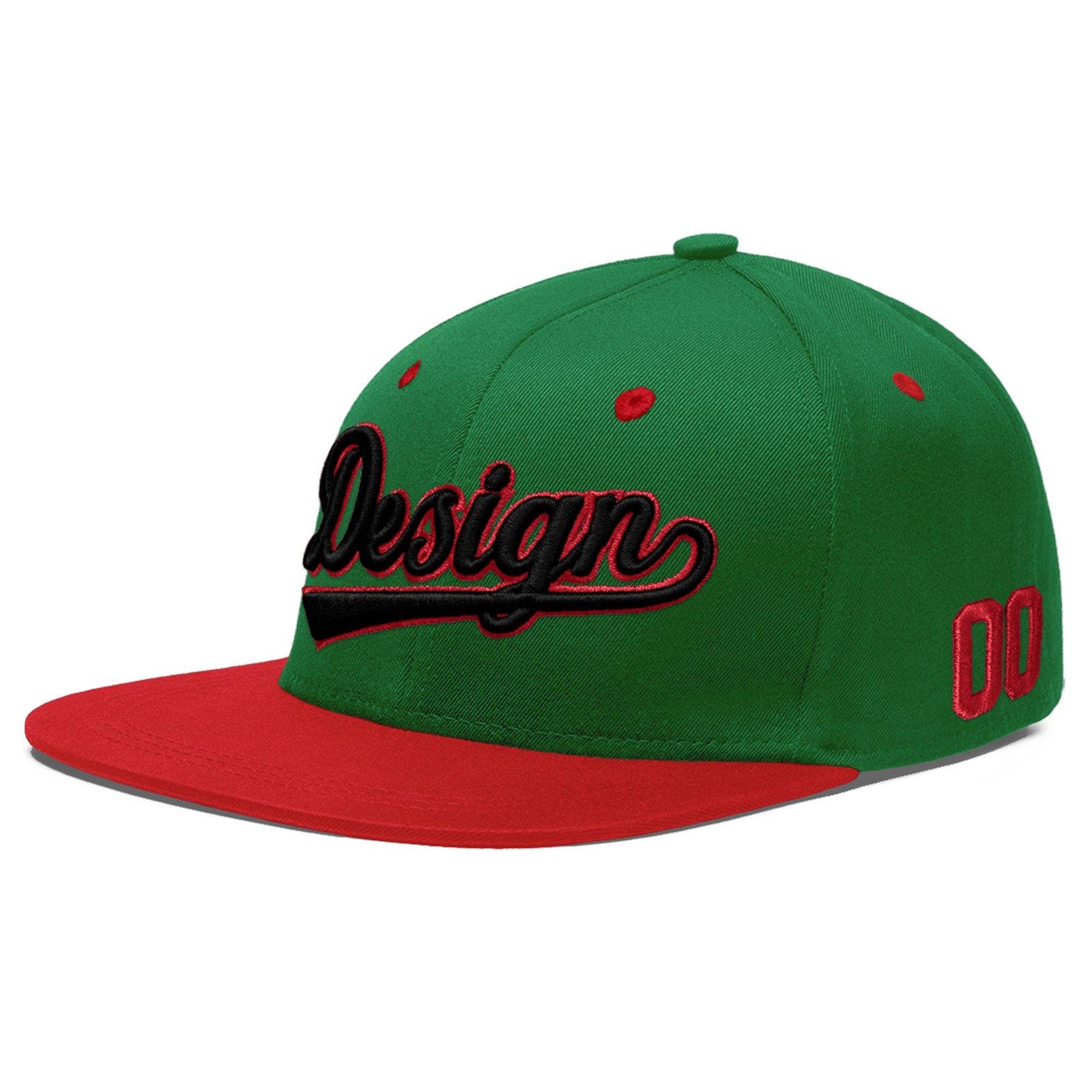 Custom Kelly Green Red 3D Puff Embroidery Flat Embroidery Casual Sport Baseball Cap