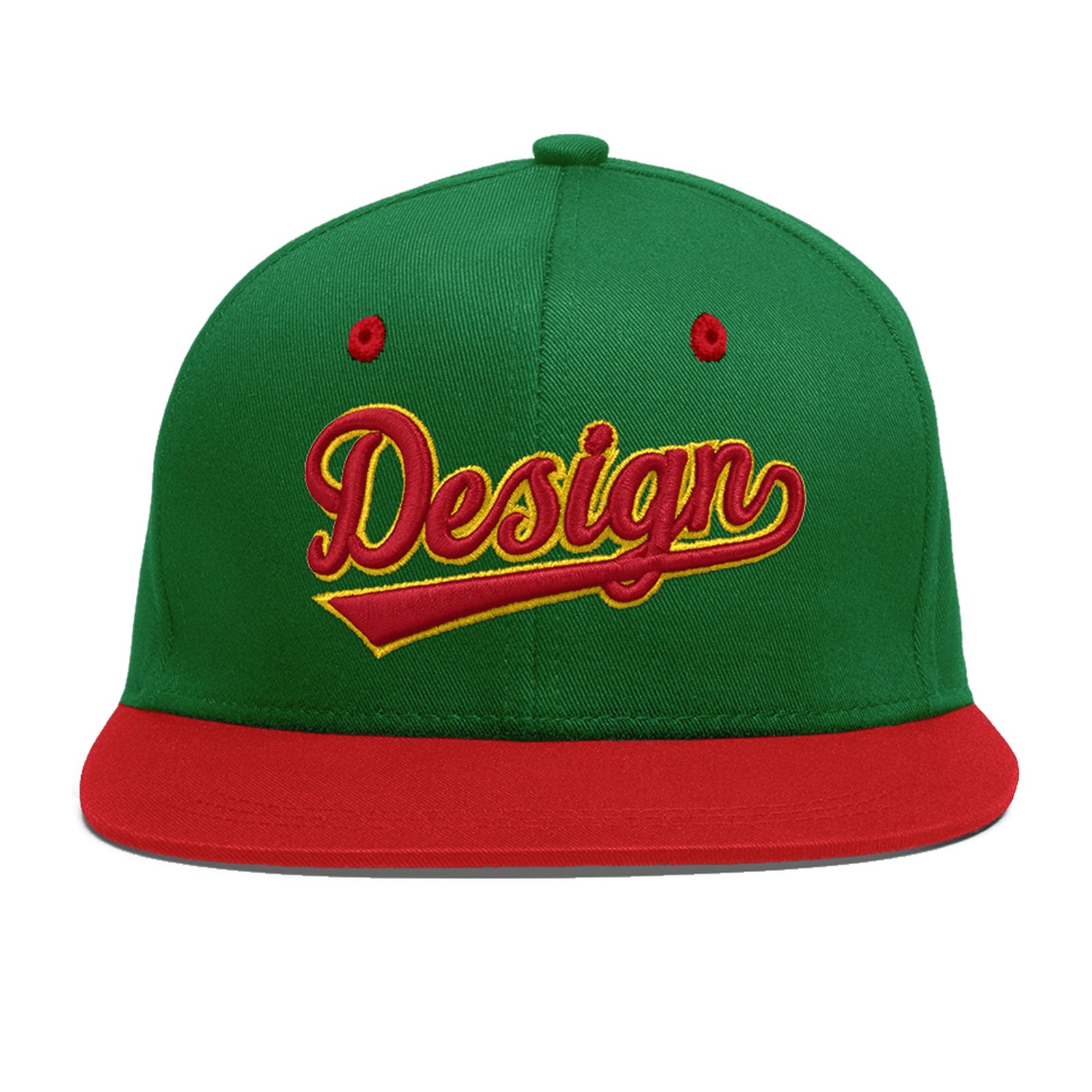 Custom Kelly Green Red 3D Puff Embroidery Flat Embroidery Casual Sport Baseball Cap
