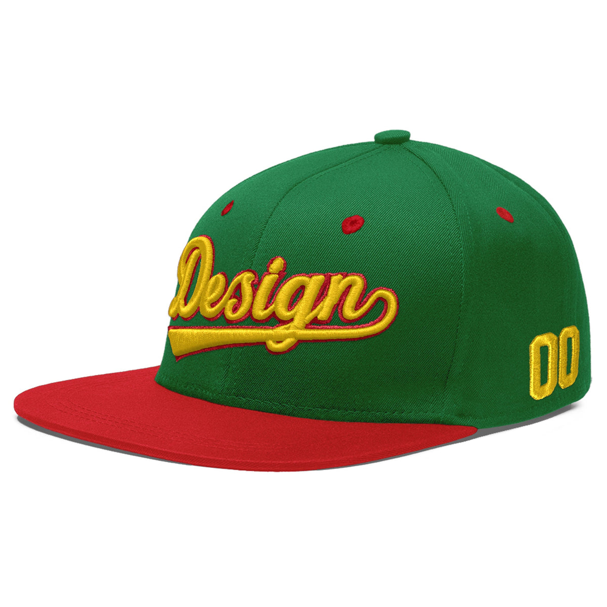 Custom Kelly Green Red 3D Puff Embroidery Flat Embroidery Casual Sport Baseball Cap