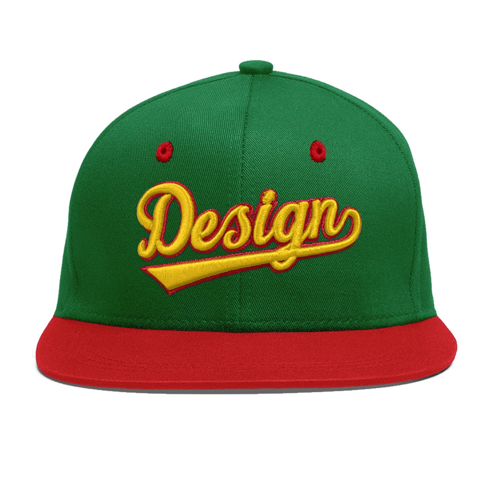 Custom Kelly Green Red 3D Puff Embroidery Flat Embroidery Casual Sport Baseball Cap