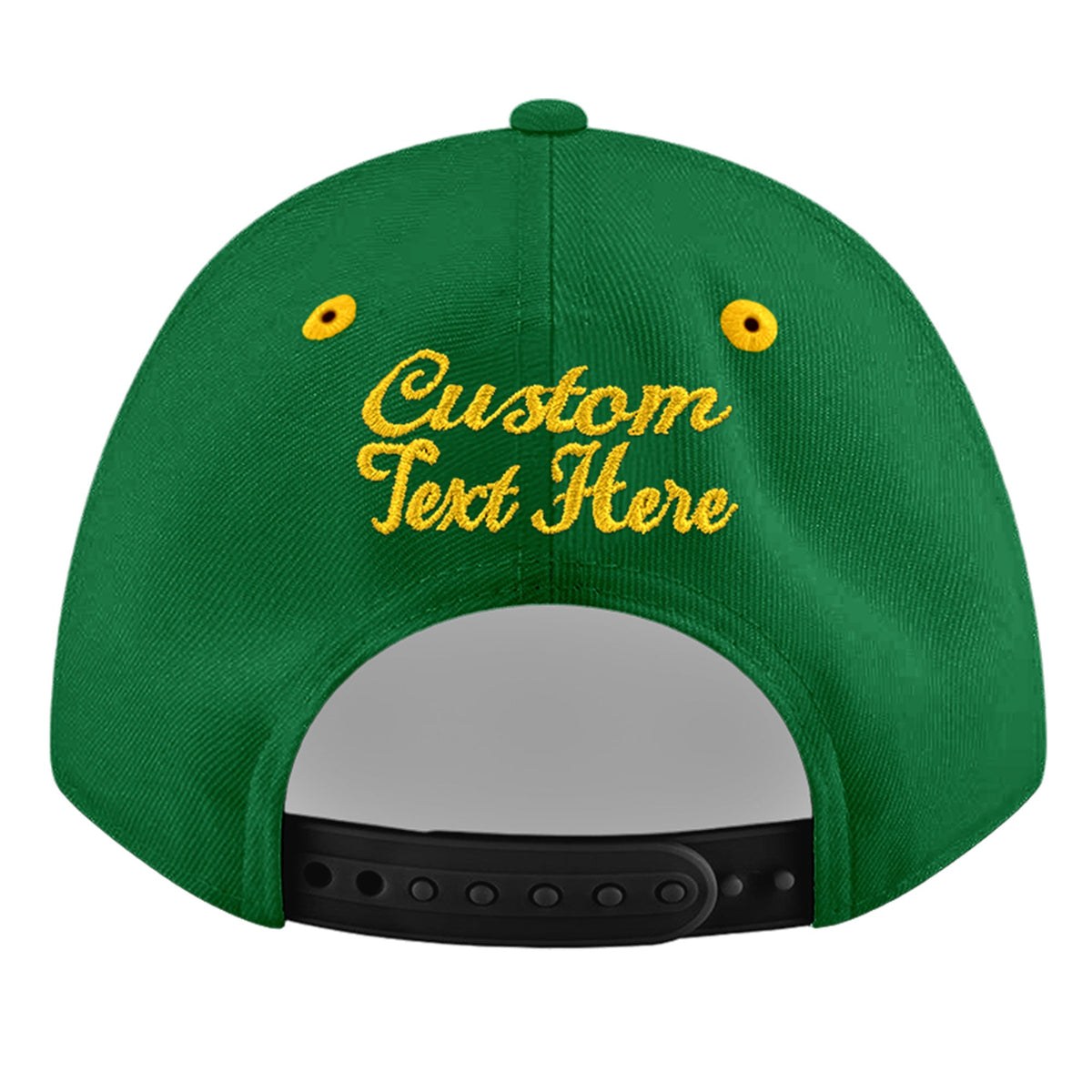 Custom Kelly Green Gold 3D Puff Embroidery Flat Embroidery Casual Sport Baseball Cap