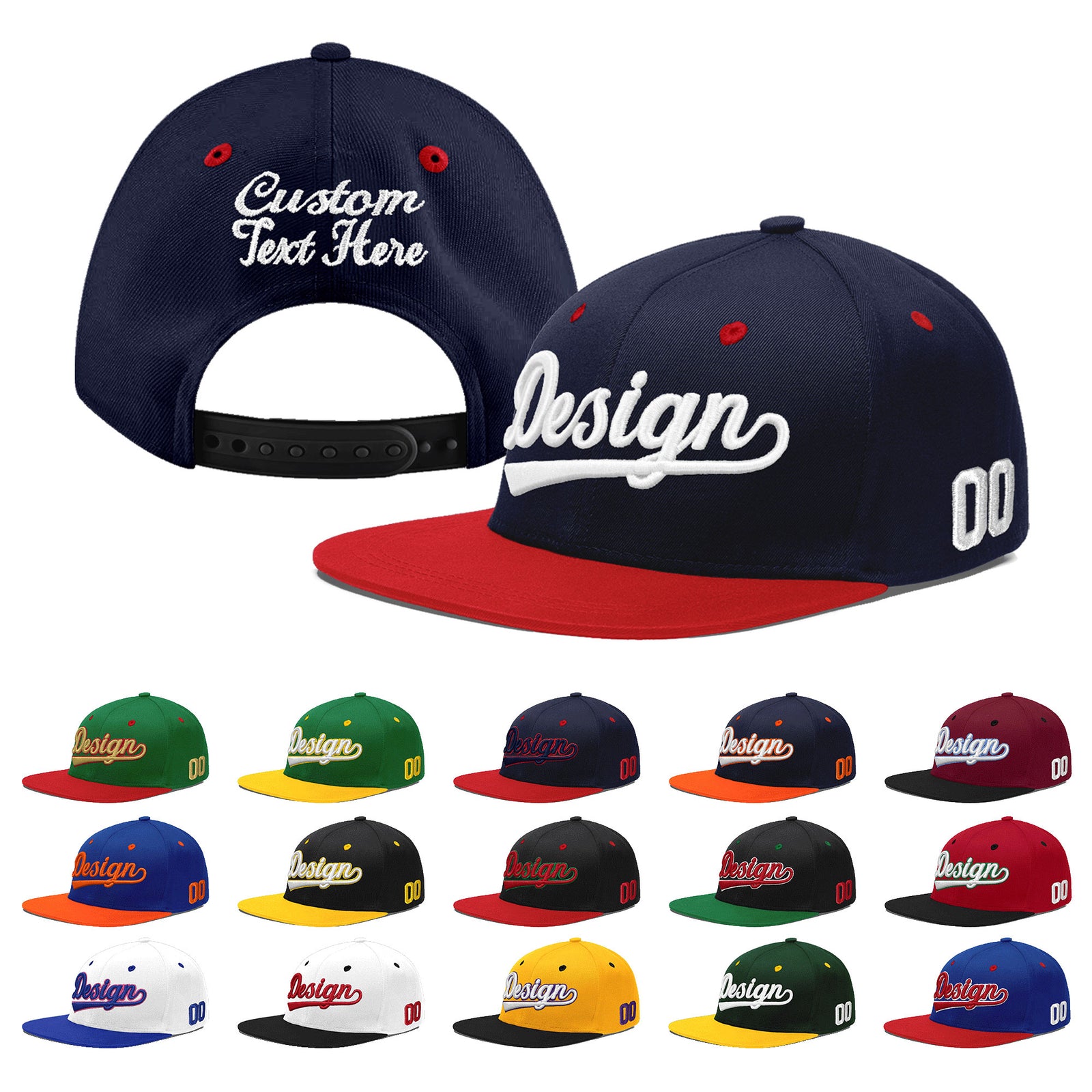 Custom Navy Red 3D Puff Embroidery Flat Embroidery Casual Sport Baseball Cap
