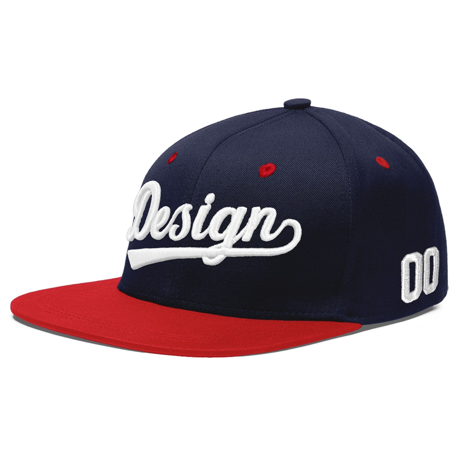 Custom Navy Red 3D Puff Embroidery Flat Embroidery Casual Sport Baseball Cap