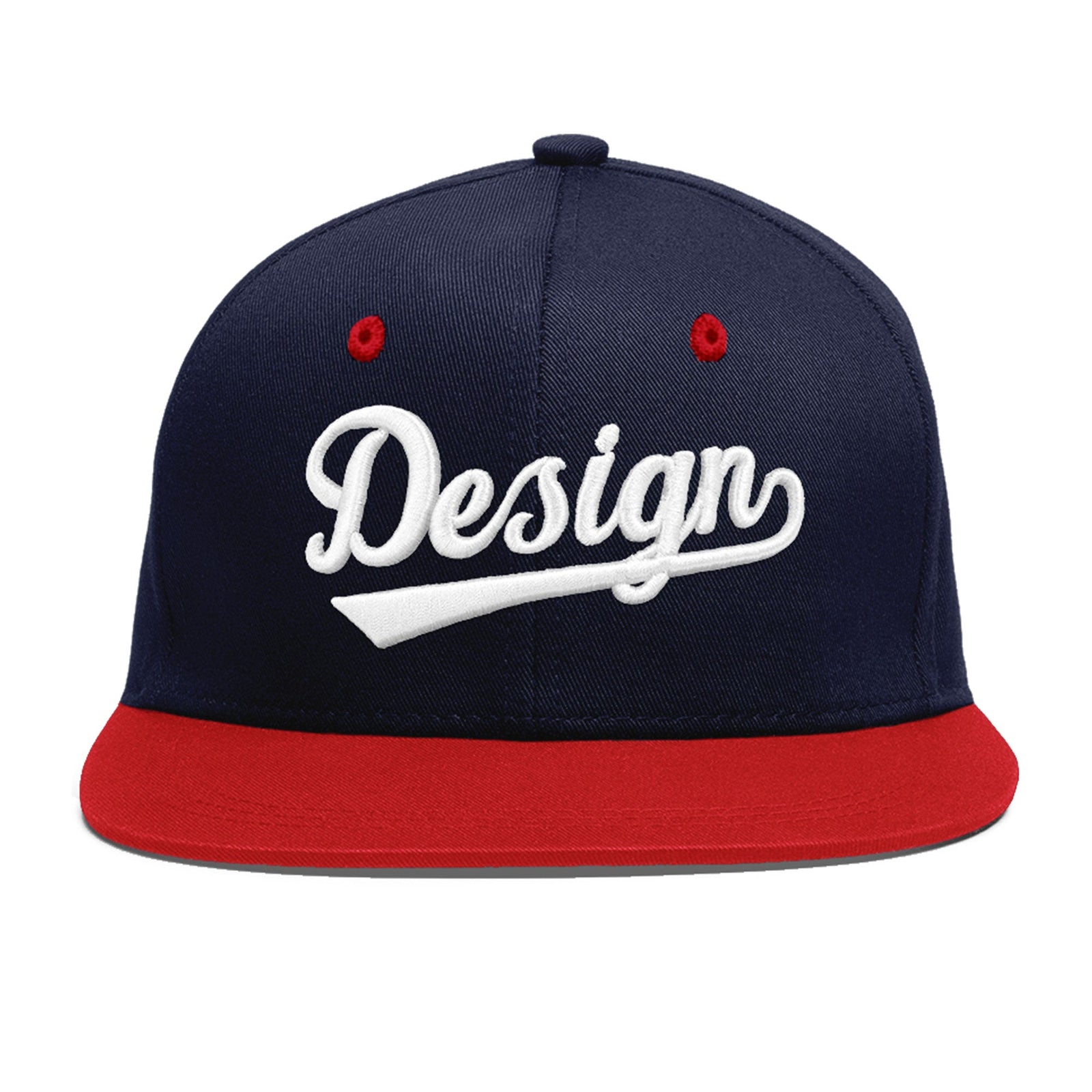 Custom Navy Red 3D Puff Embroidery Flat Embroidery Casual Sport Baseball Cap